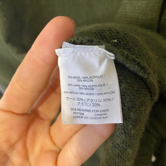 J Crew Green Crewneck Tie Asymmetric Hem Long Sweater Size Small Oversized - Picture 7 of 9